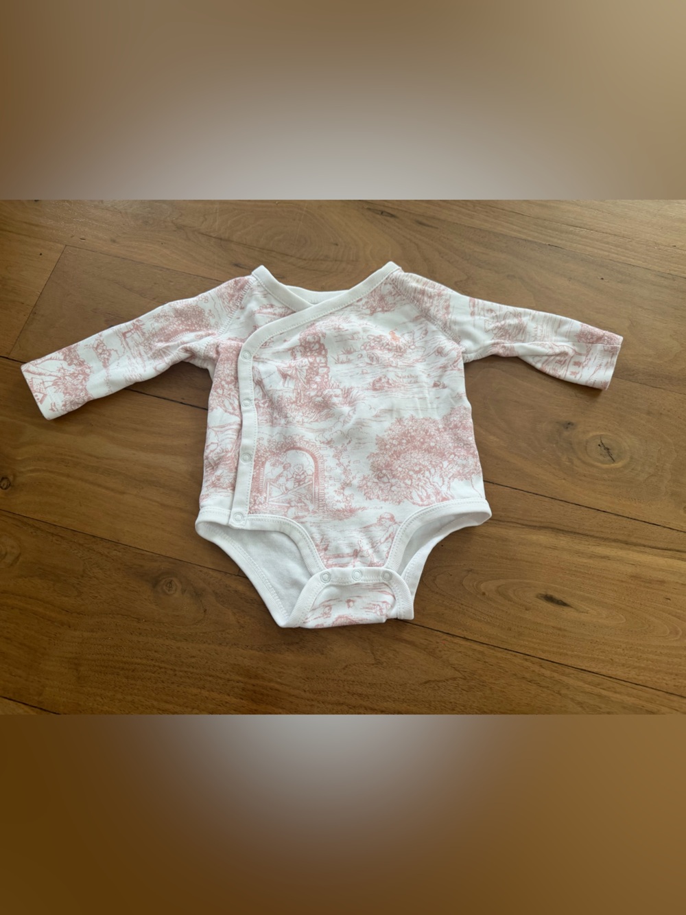 Ralph Lauren White Baby Bodysuit with Blush Toile Print